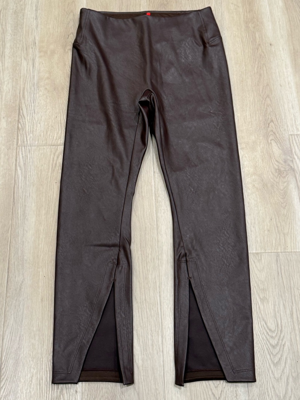 SPANX Faux Leather Leggings XL Chocolate Burgundy Oxblood Ankle Slit